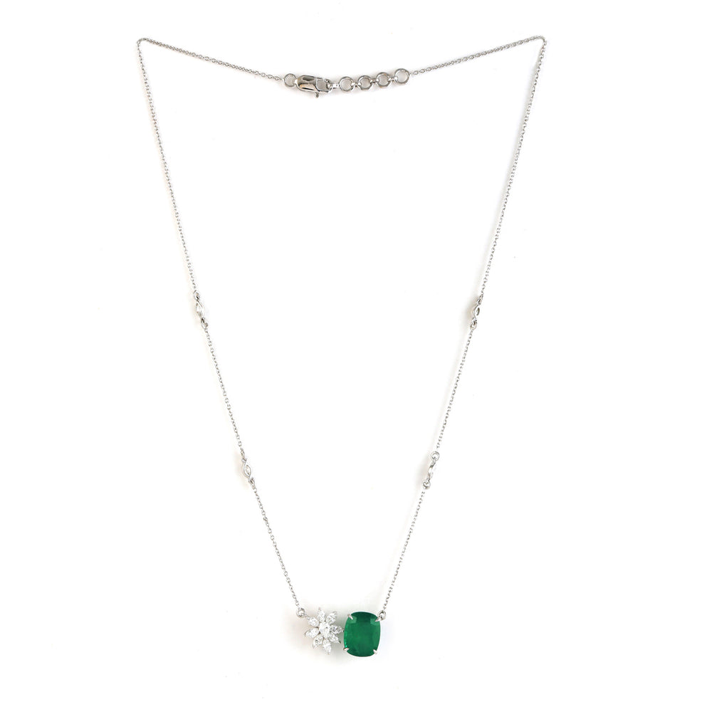 Beautiful Prong Emerald Rose Cut Diamond In 18k White Gold Choker Necklace