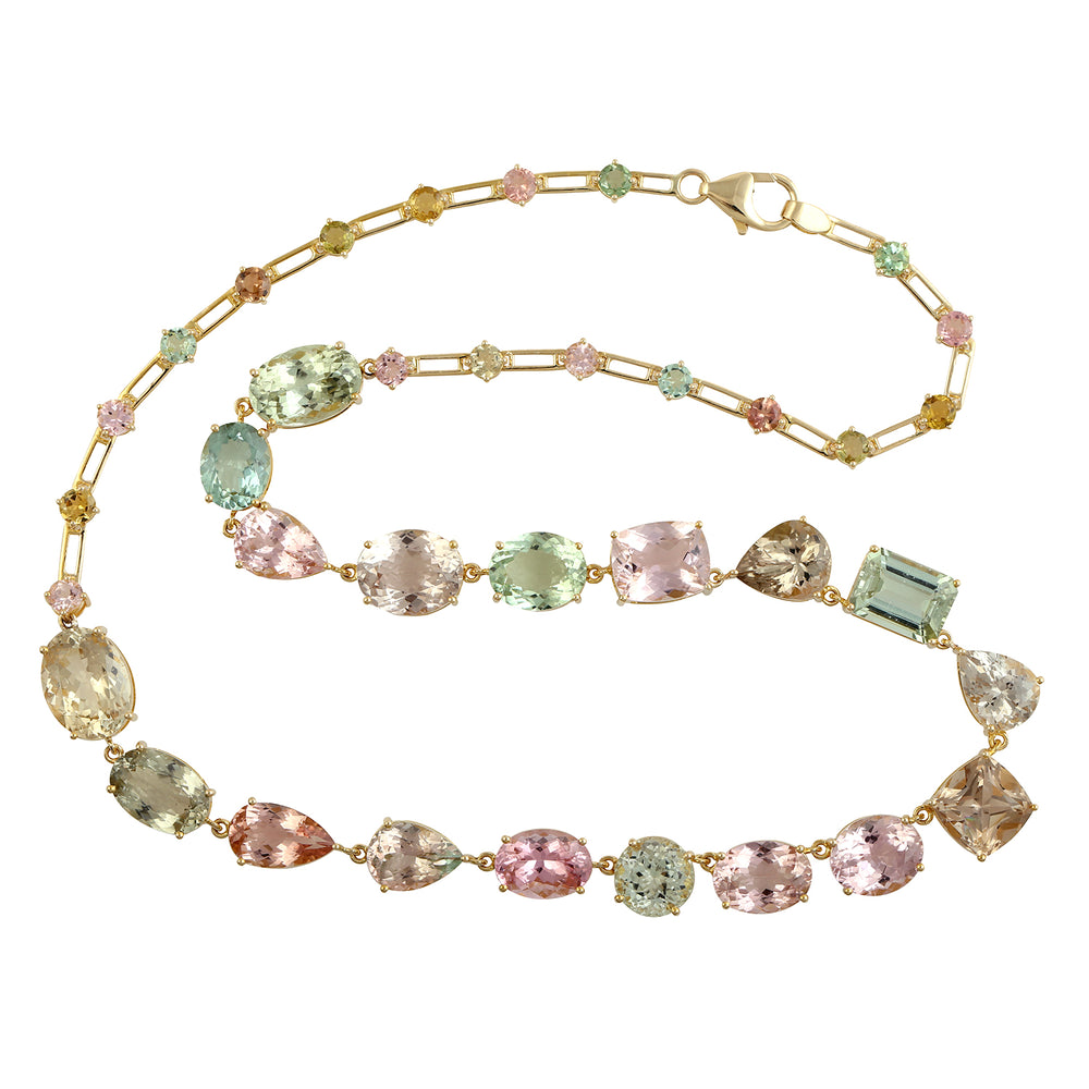 Natural Multicolor Tourmaline Gemstone 18K Yellow Gold Princess Necklace Wedding Gifts