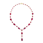 Natural Diamond Pear Cut Ruby Beautiful Princess Necklace In 18k Yellow Gold For Her
