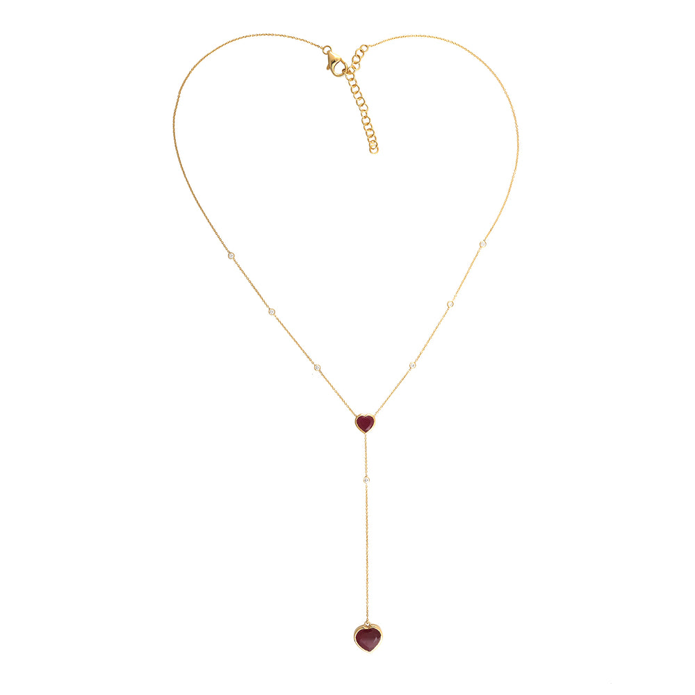 Heart Bezel Set Ruby Natural Diamond 18K Yellow Gold Princess Necklace Jewelry For Wedding