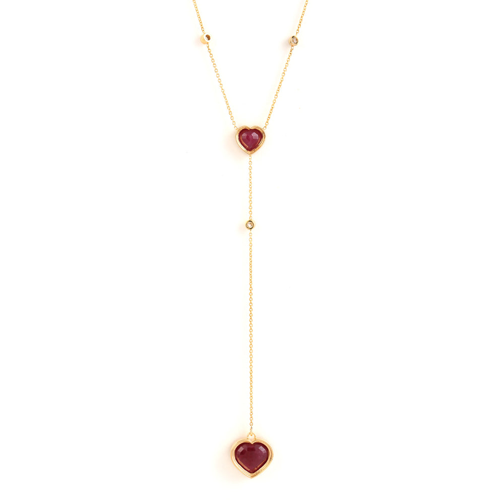 Heart Bezel Set Ruby Natural Diamond 18K Yellow Gold Princess Necklace Jewelry For Wedding