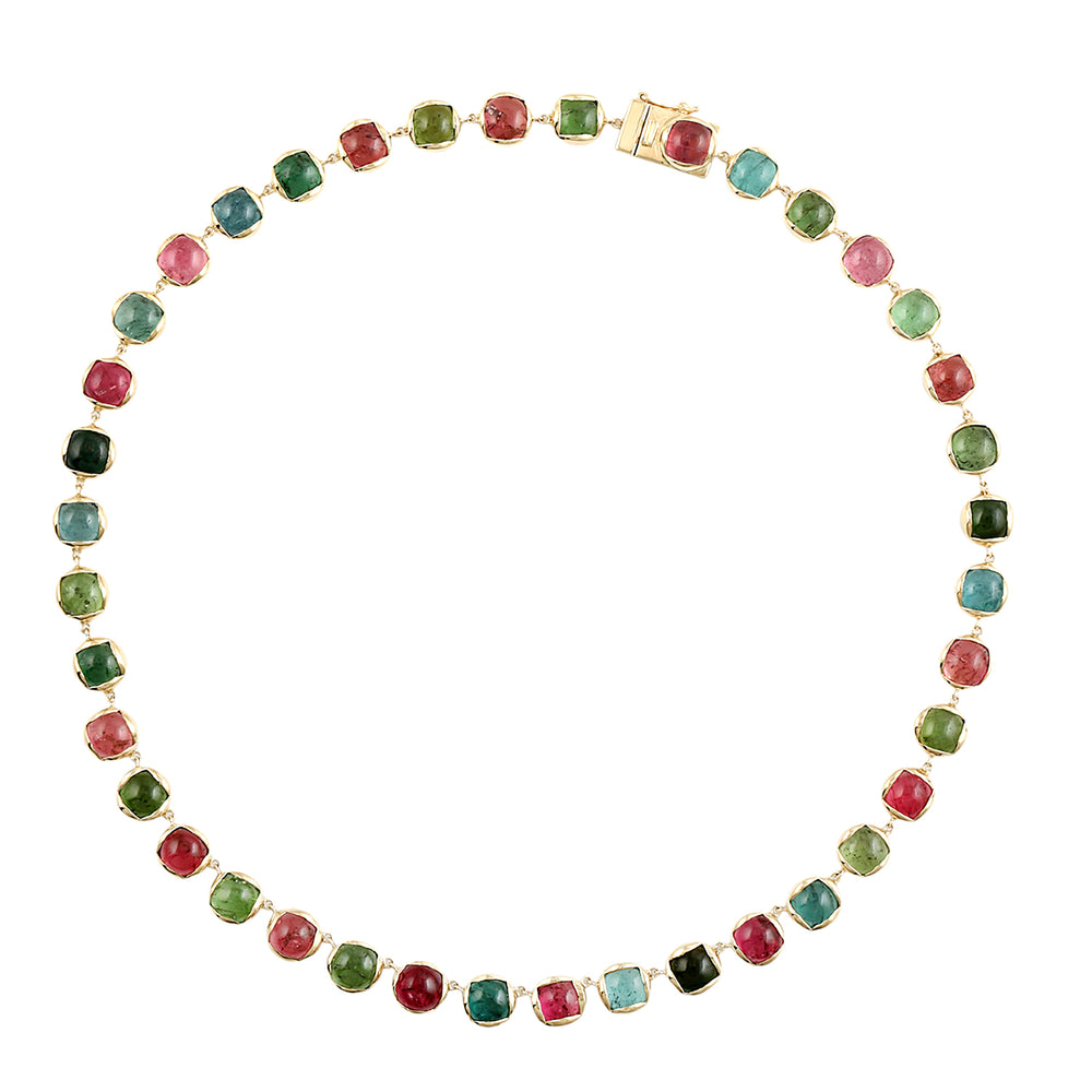 Cabochon Cut Mixed Tourmaline Choker Necklace in 14K Yellow Gold