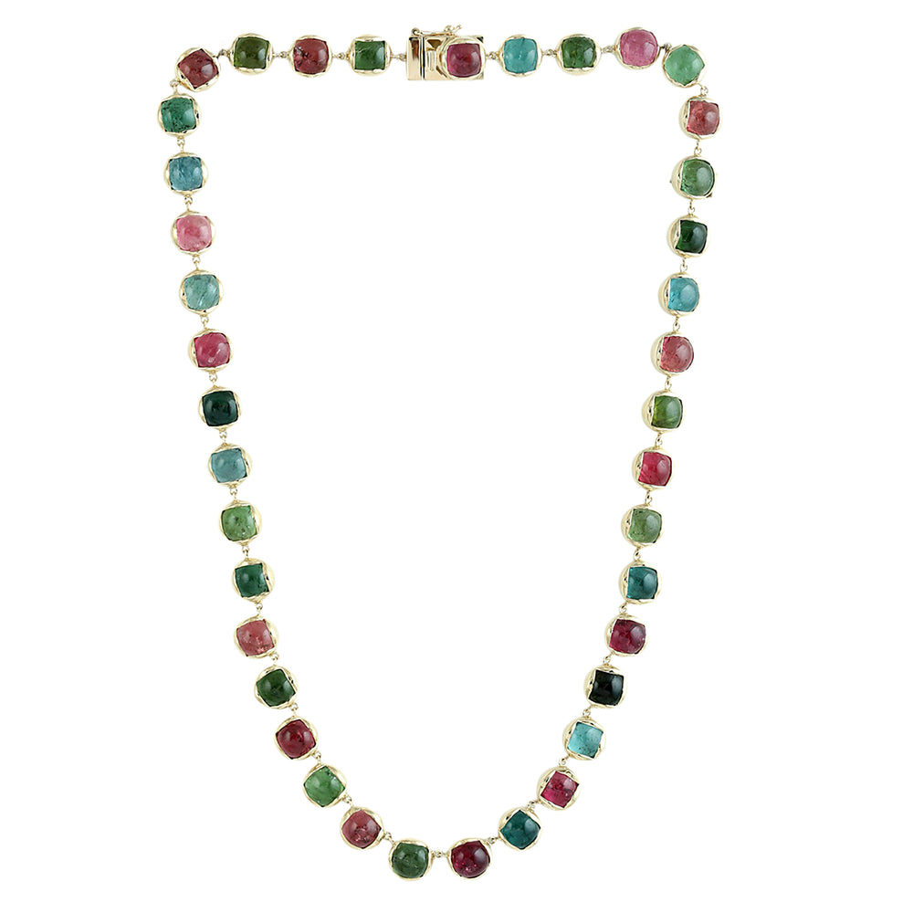 Cabochon Cut Mixed Tourmaline Choker Necklace in 14K Yellow Gold