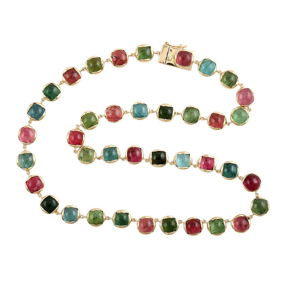 Cabochon Cut Mixed Tourmaline Choker Necklace in 14K Yellow Gold