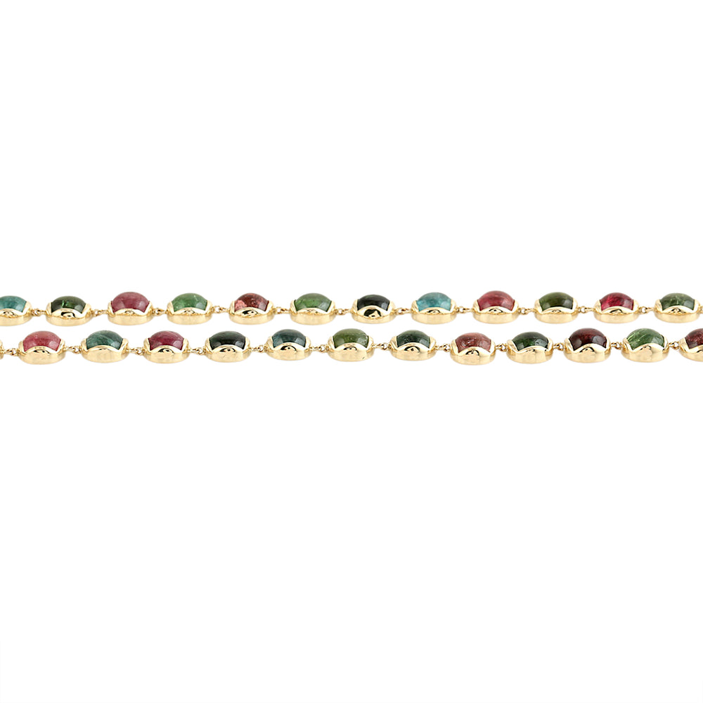 Cabochon Cut Mixed Tourmaline Choker Necklace in 14K Yellow Gold