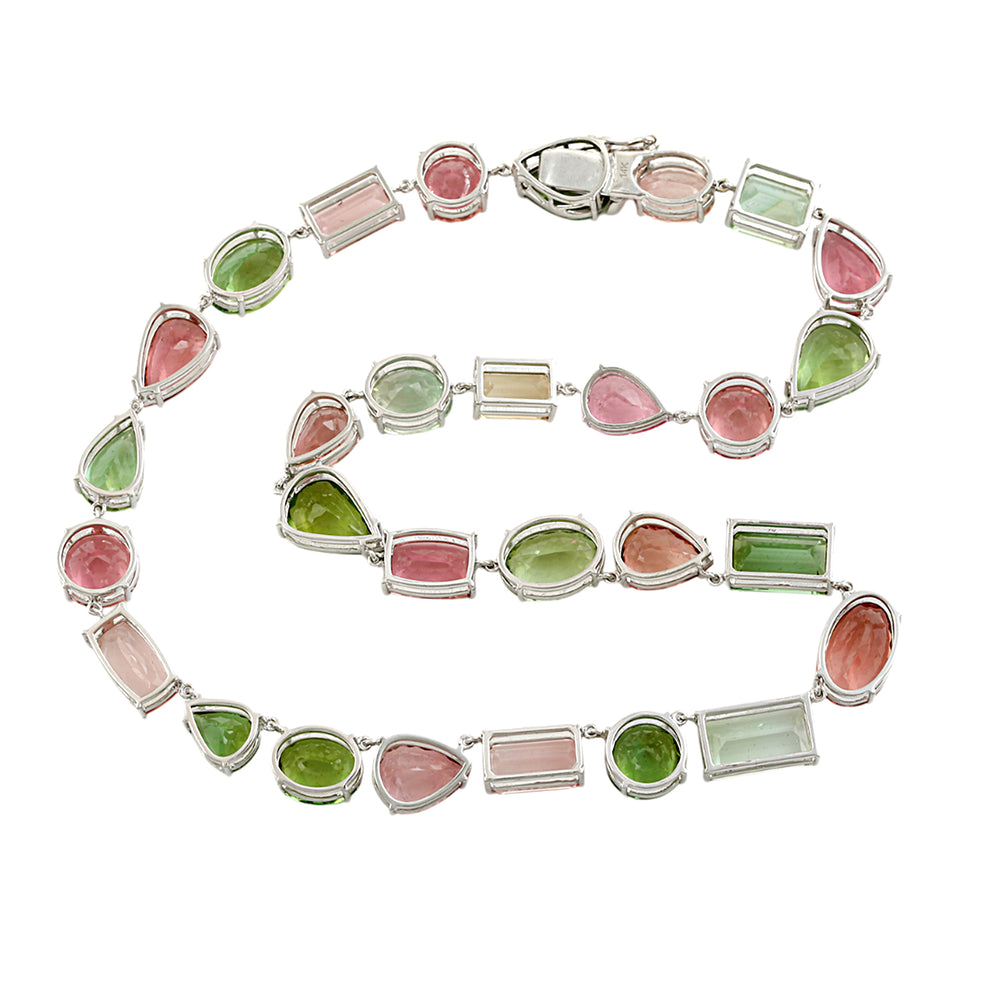 Mixed Tourmaline Choker Necklace in 14K White Gold
