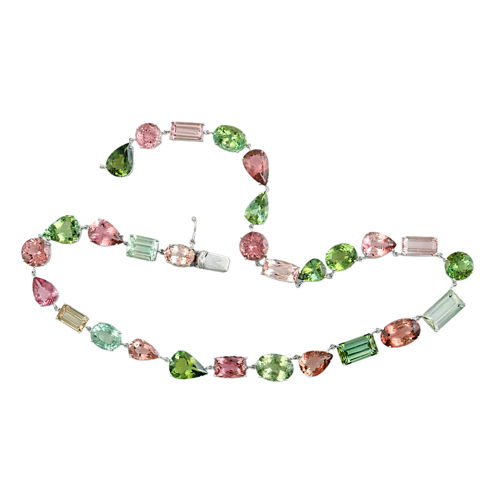 Mixed Tourmaline Choker Necklace in 14K White Gold