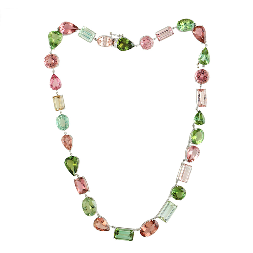 Mixed Tourmaline Choker Necklace in 14K White Gold