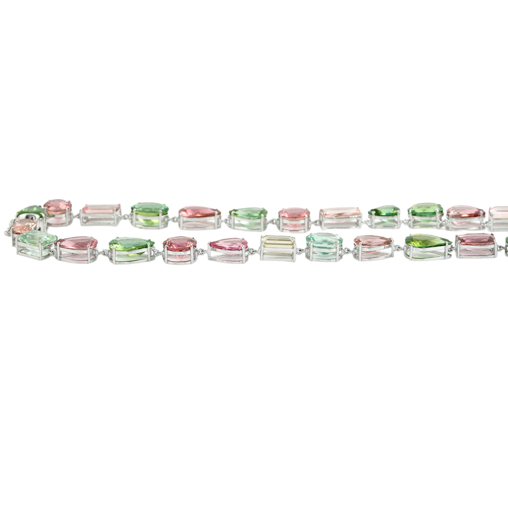 Mixed Tourmaline Choker Necklace in 14K White Gold