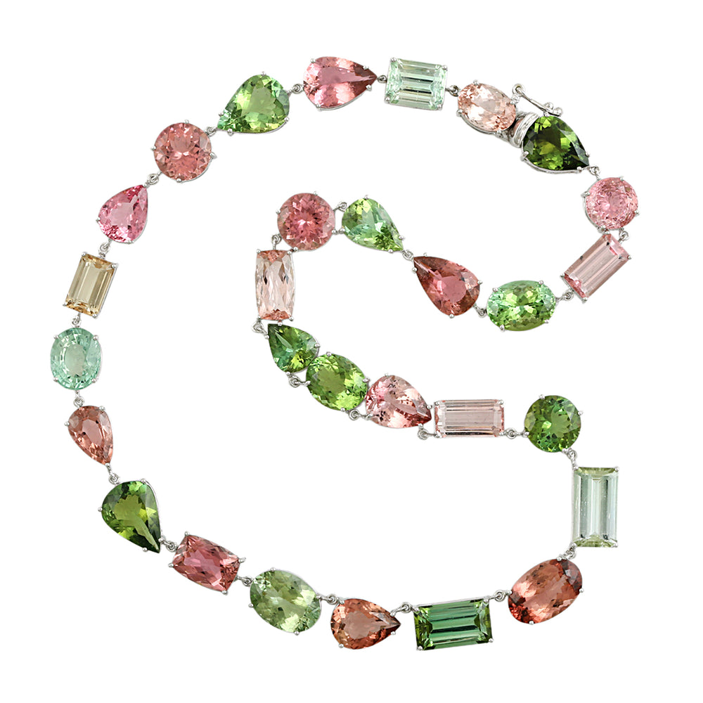 Mixed Tourmaline Choker Necklace in 14K White Gold