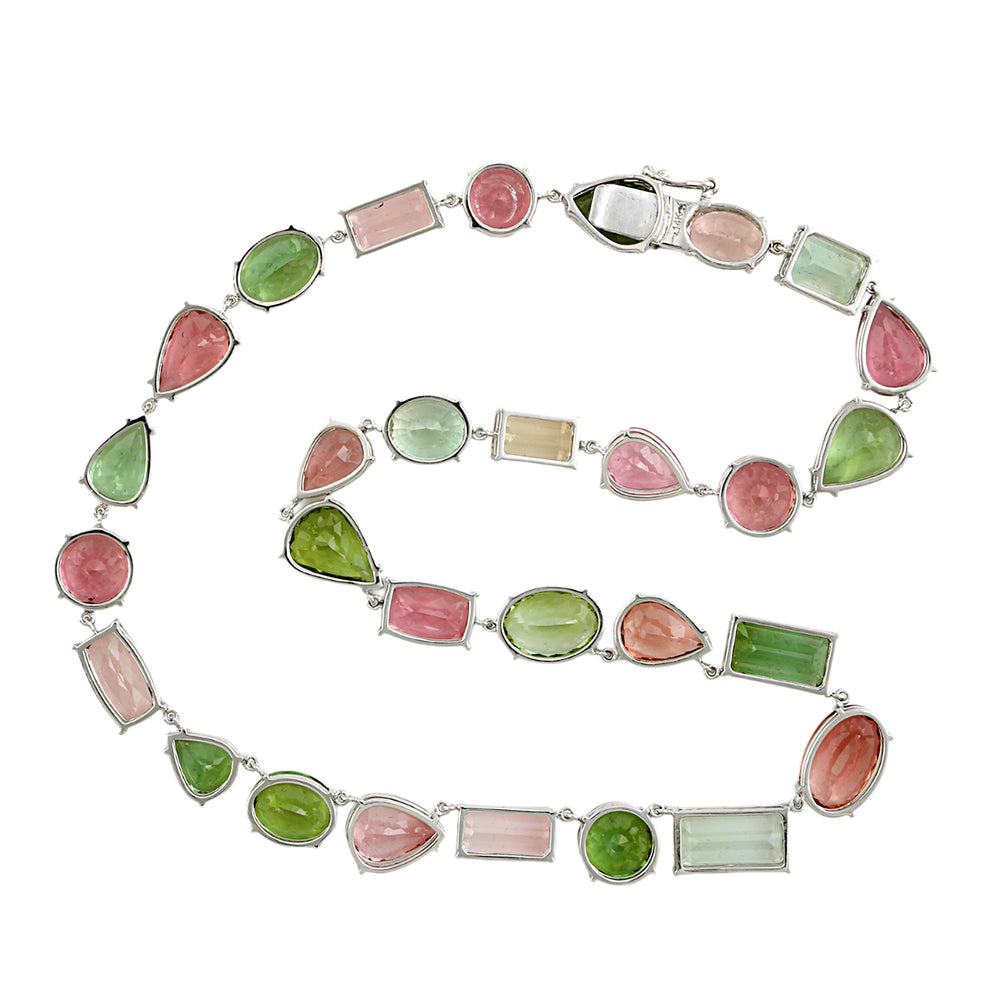 Mixed Tourmaline Choker Necklace in 14K White Gold