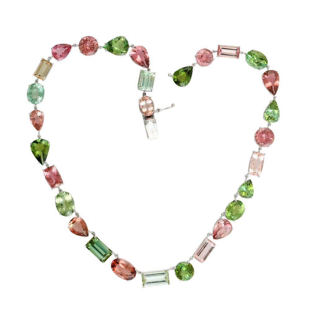 Mixed Tourmaline Choker Necklace in 14K White Gold