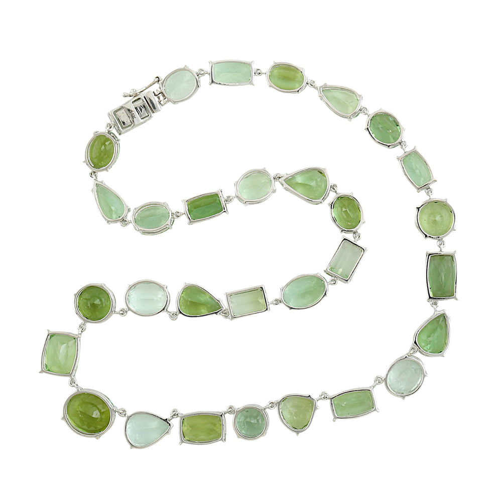 Mixed-Cut Green Tourmaline Choker Necklace in 18K White Gold