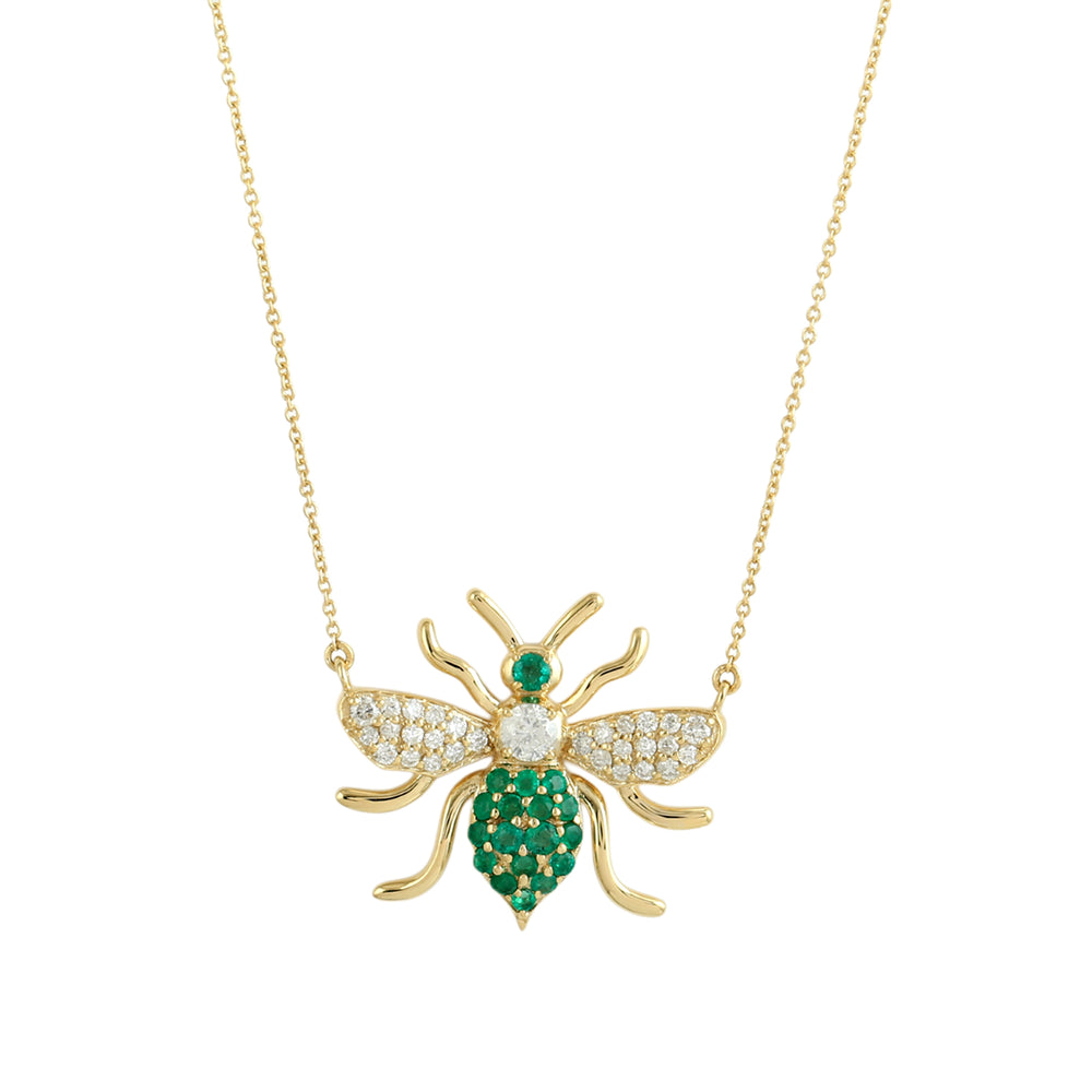 Emerald & Diamond Bee Choker Necklace in 14K Yellow Gold