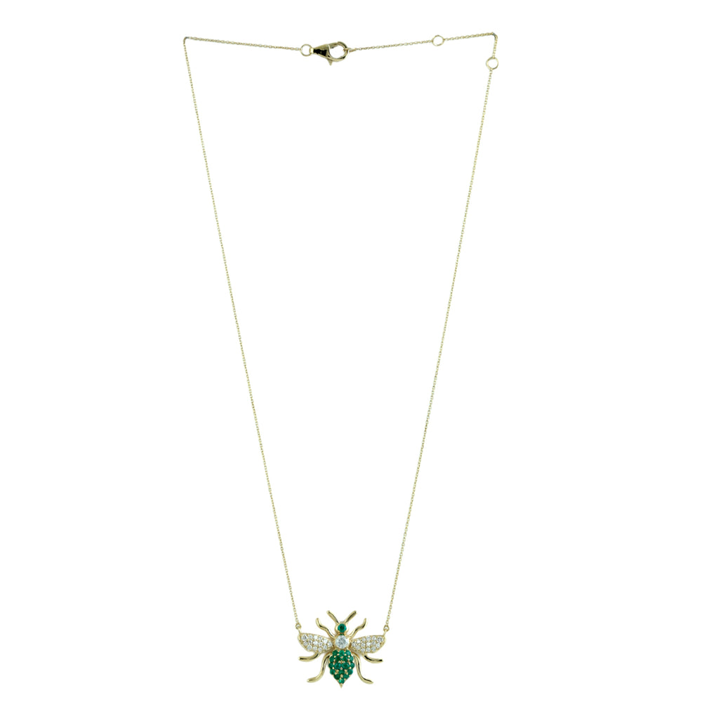 Emerald & Diamond Bee Choker Necklace in 14K Yellow Gold