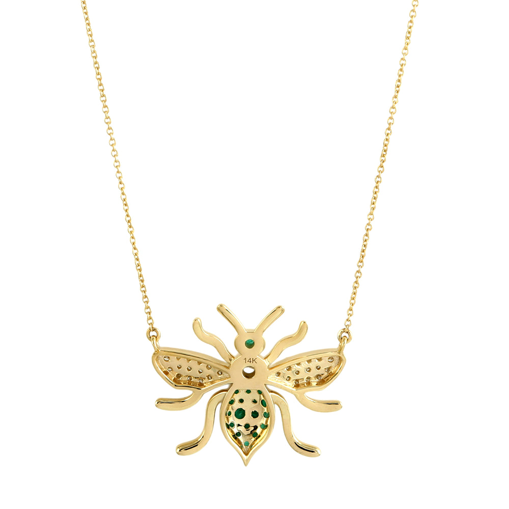 Emerald & Diamond Bee Choker Necklace in 14K Yellow Gold
