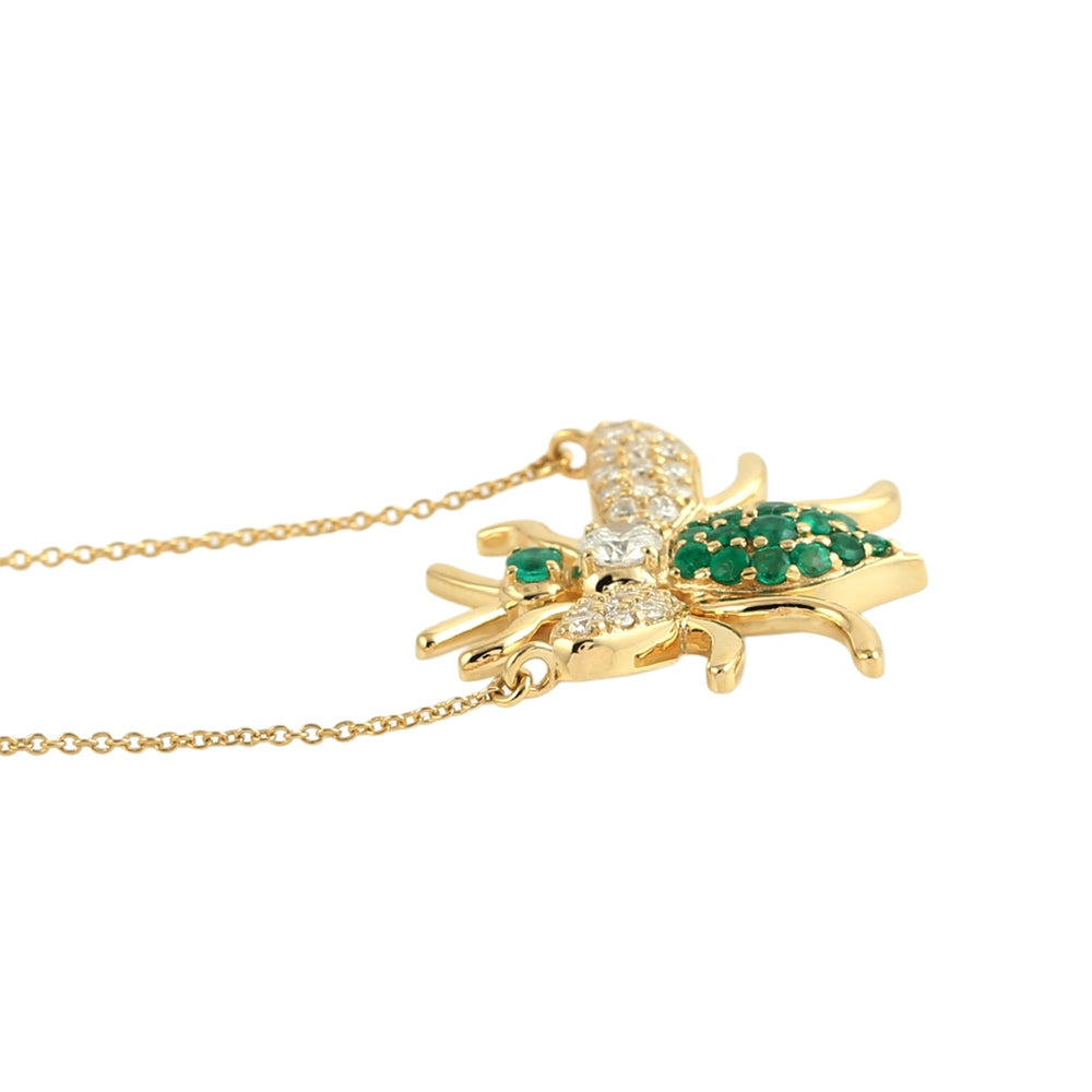 Emerald & Diamond Bee Choker Necklace in 14K Yellow Gold