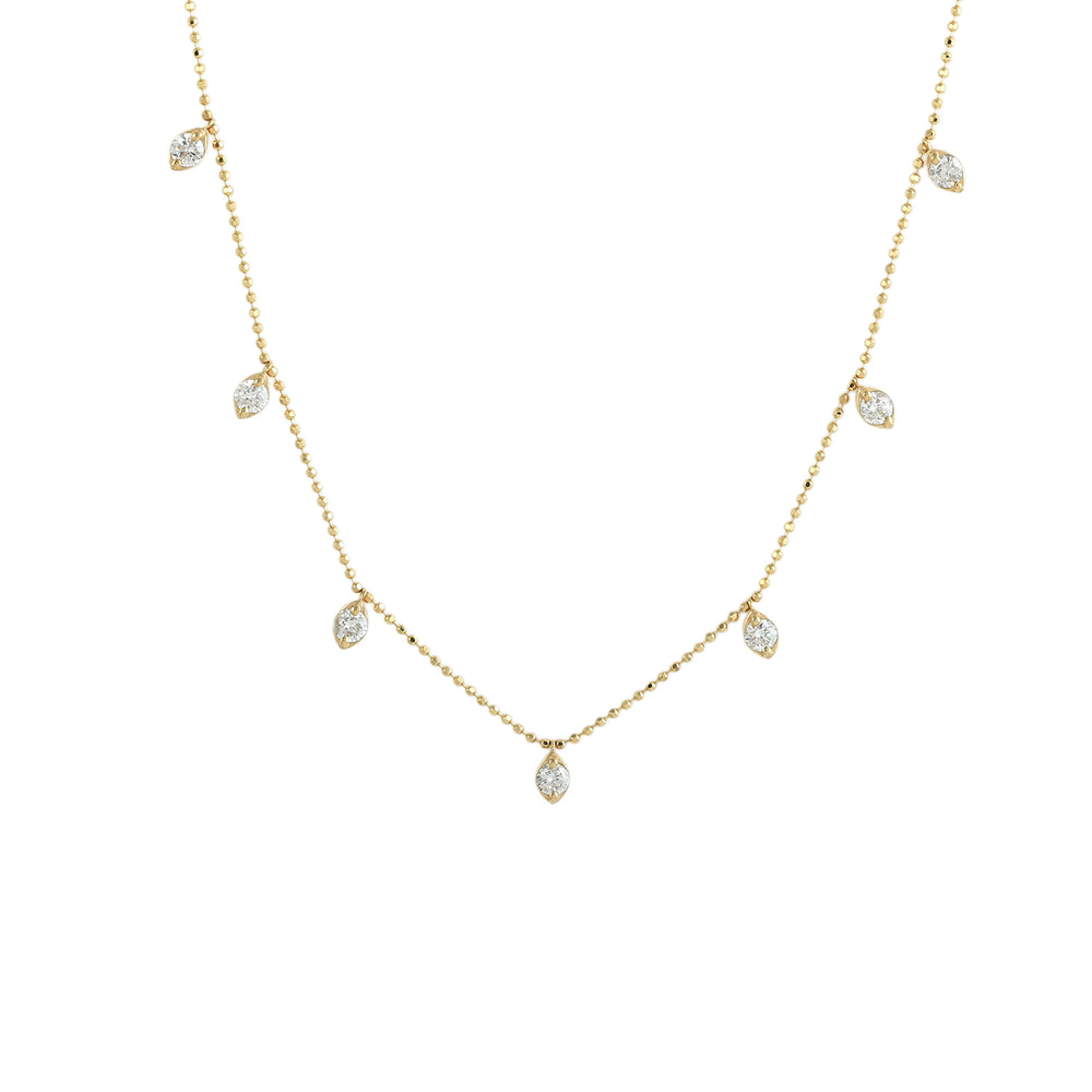 18K Yellow Gold Prong-Set Diamond Dotted Chain Necklace