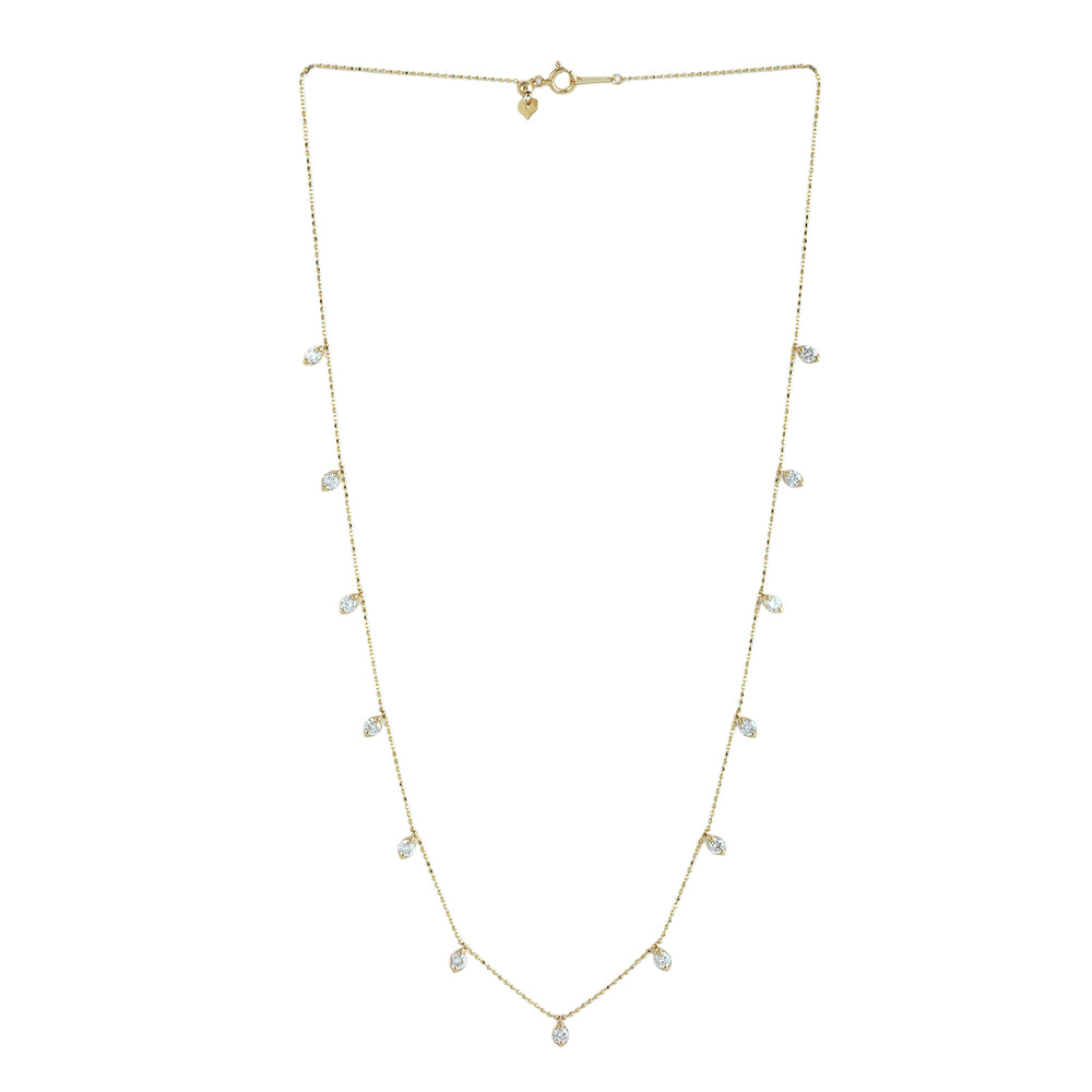 18K Yellow Gold Prong-Set Diamond Dotted Chain Necklace