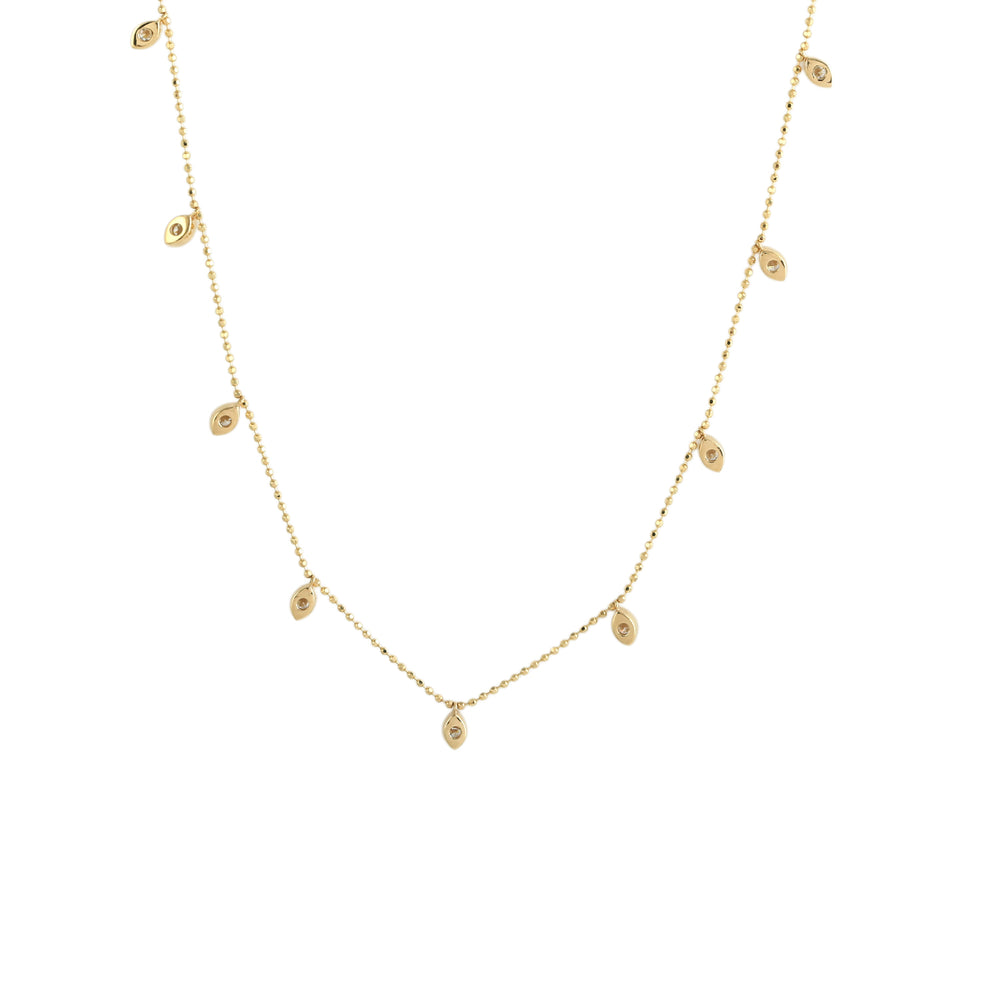 18K Yellow Gold Prong-Set Diamond Dotted Chain Necklace