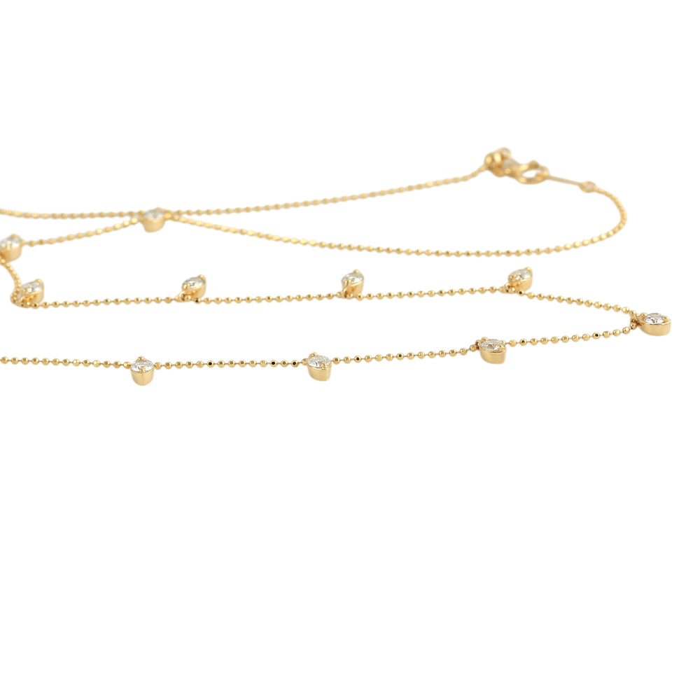 18K Yellow Gold Prong-Set Diamond Dotted Chain Necklace