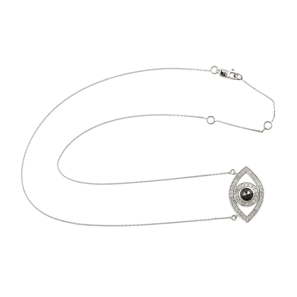 Black and White Diamond Evil Eye Necklace in 18K White Gold