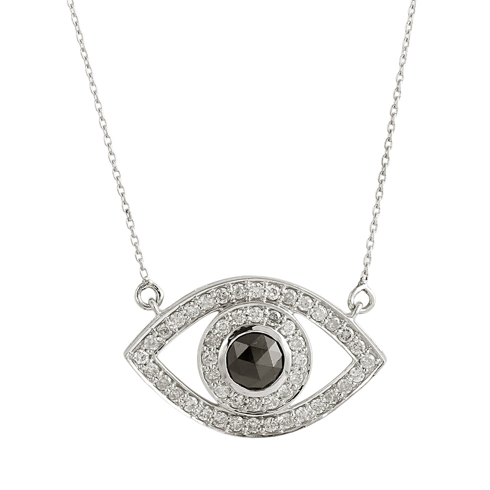 Black and White Diamond Evil Eye Necklace in 18K White Gold