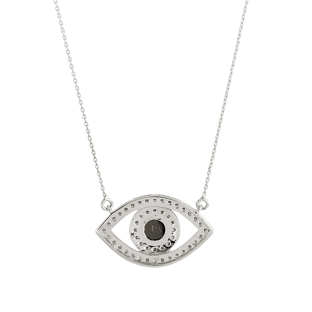 Black and White Diamond Evil Eye Necklace in 18K White Gold