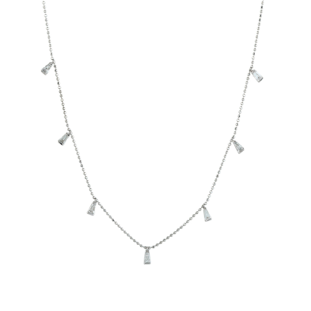 Baguette Diamond Drop Princess Necklace in 18K White Gold