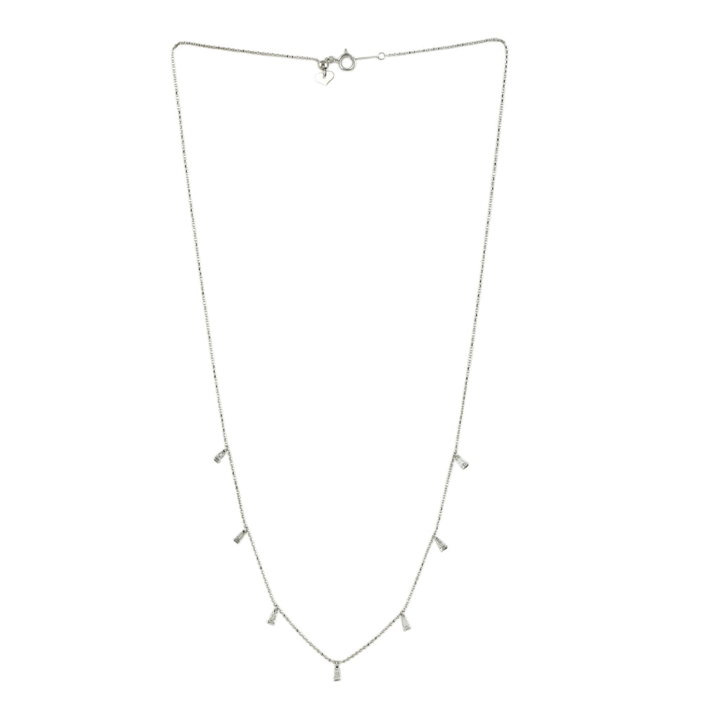 Baguette Diamond Drop Princess Necklace in 18K White Gold