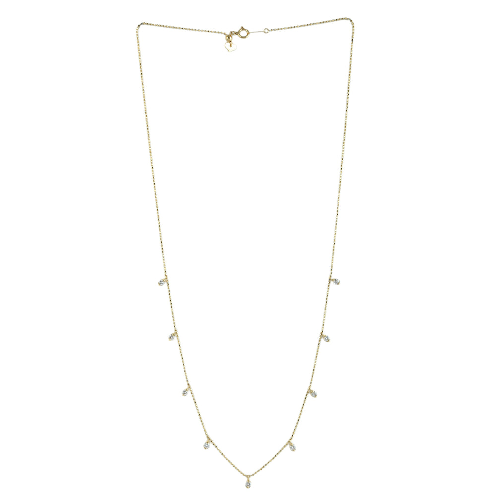 18K Yellow Gold Prong Diamond Princess Necklace