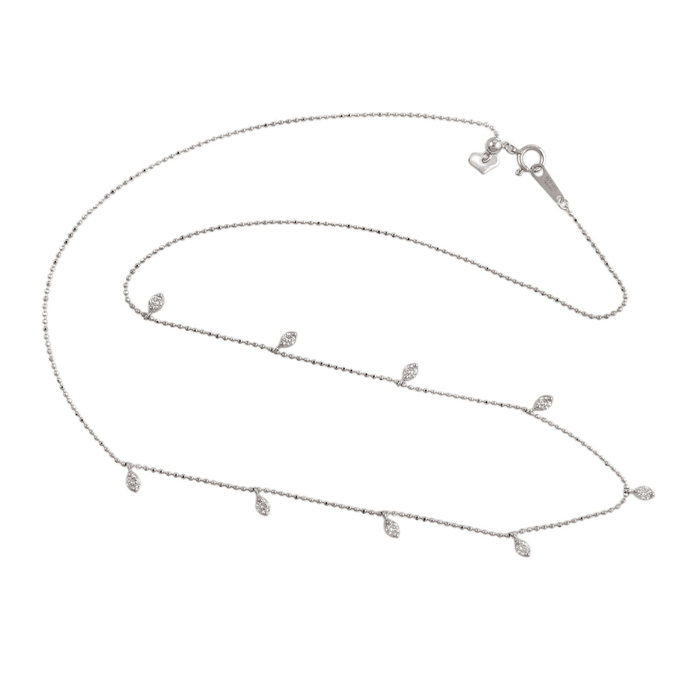 Leaf Motif Pave Diamond Station Necklace in 18K White Gold