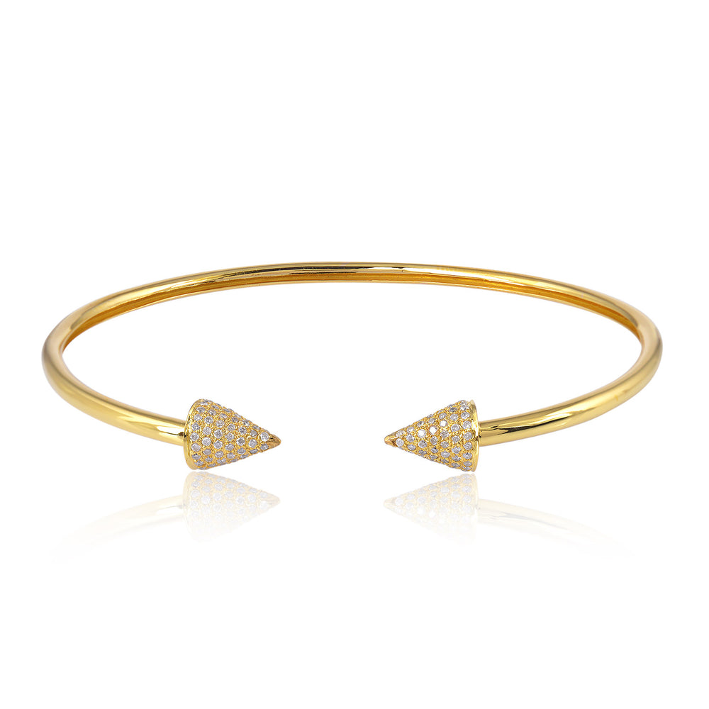 Minimalist Pavé Diamond Cone Tip Open Bangle in 18K Yellow Gold