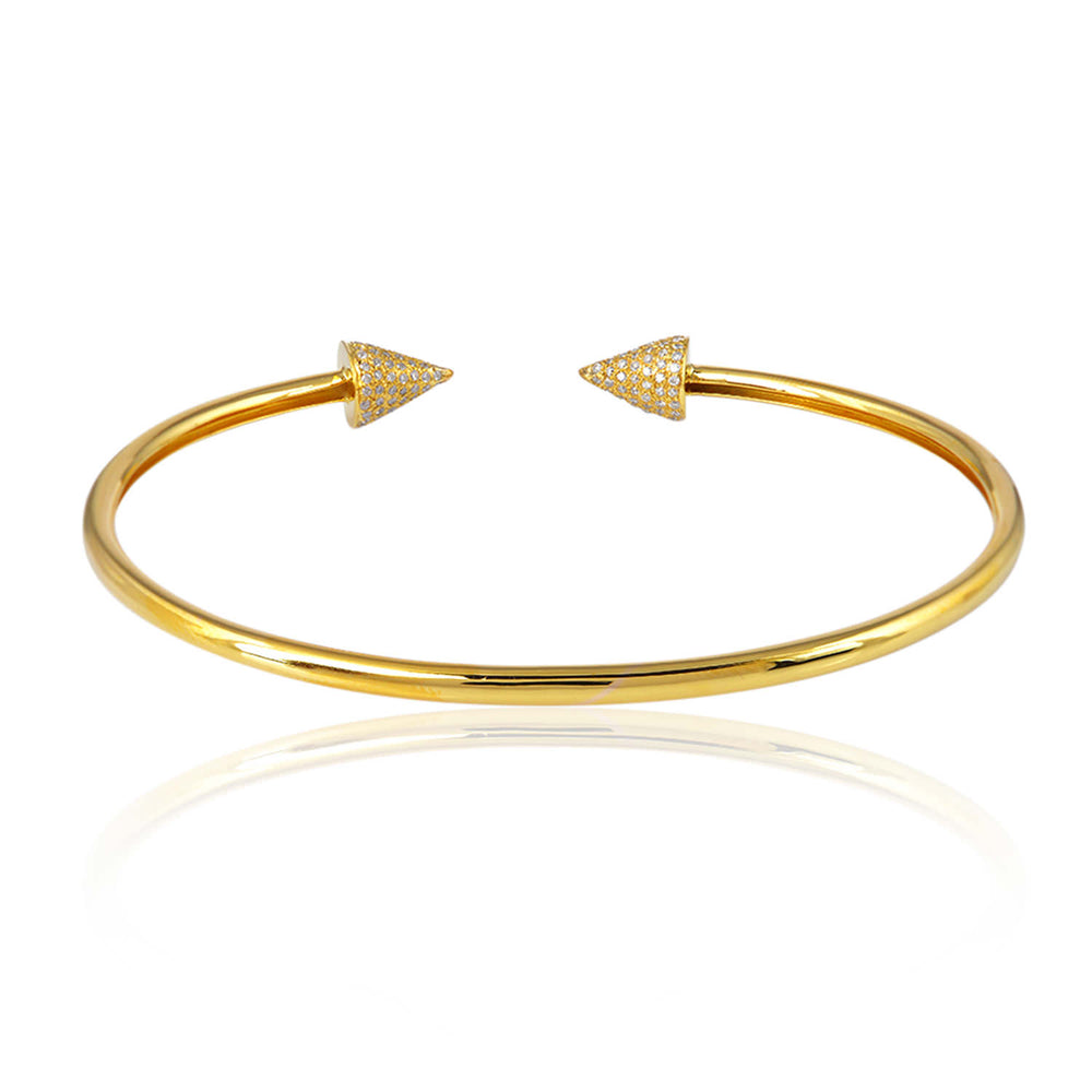 Minimalist Pavé Diamond Cone Tip Open Bangle in 18K Yellow Gold