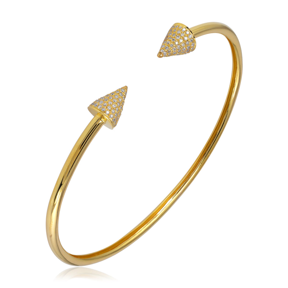 Minimalist Pavé Diamond Cone Tip Open Bangle in 18K Yellow Gold
