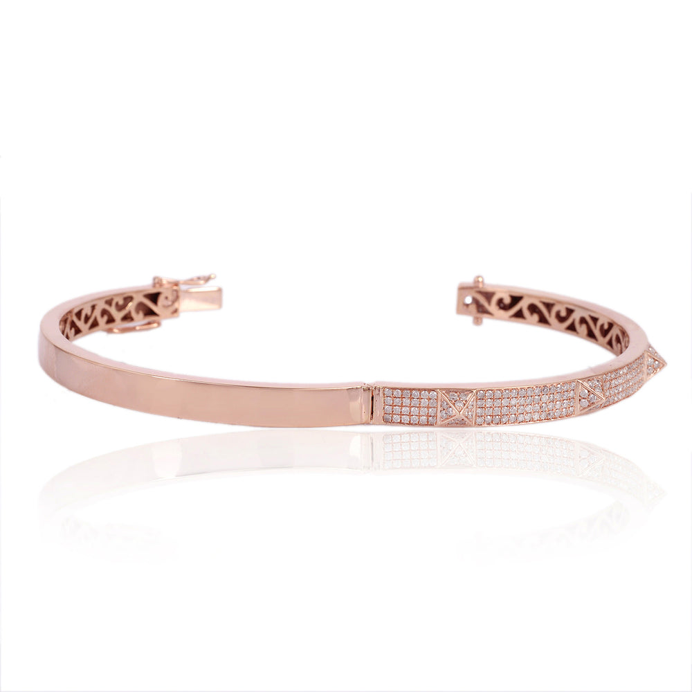 Pavé Diamond Geometric Bangle Bracelet in 18K Rose Gold