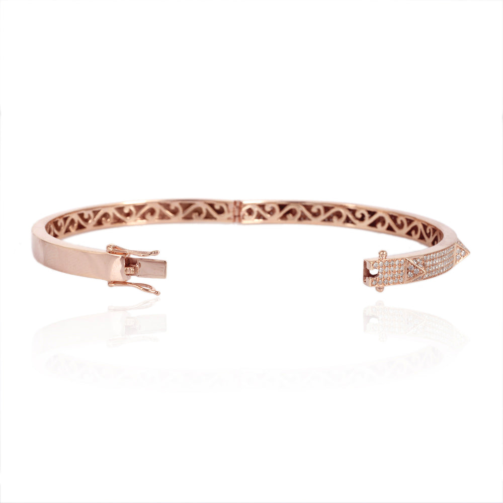 Pavé Diamond Geometric Bangle Bracelet in 18K Rose Gold