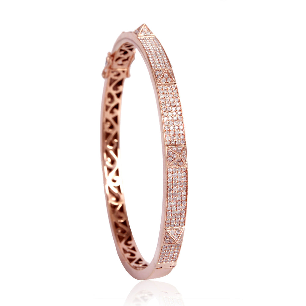 Pavé Diamond Geometric Bangle Bracelet in 18K Rose Gold