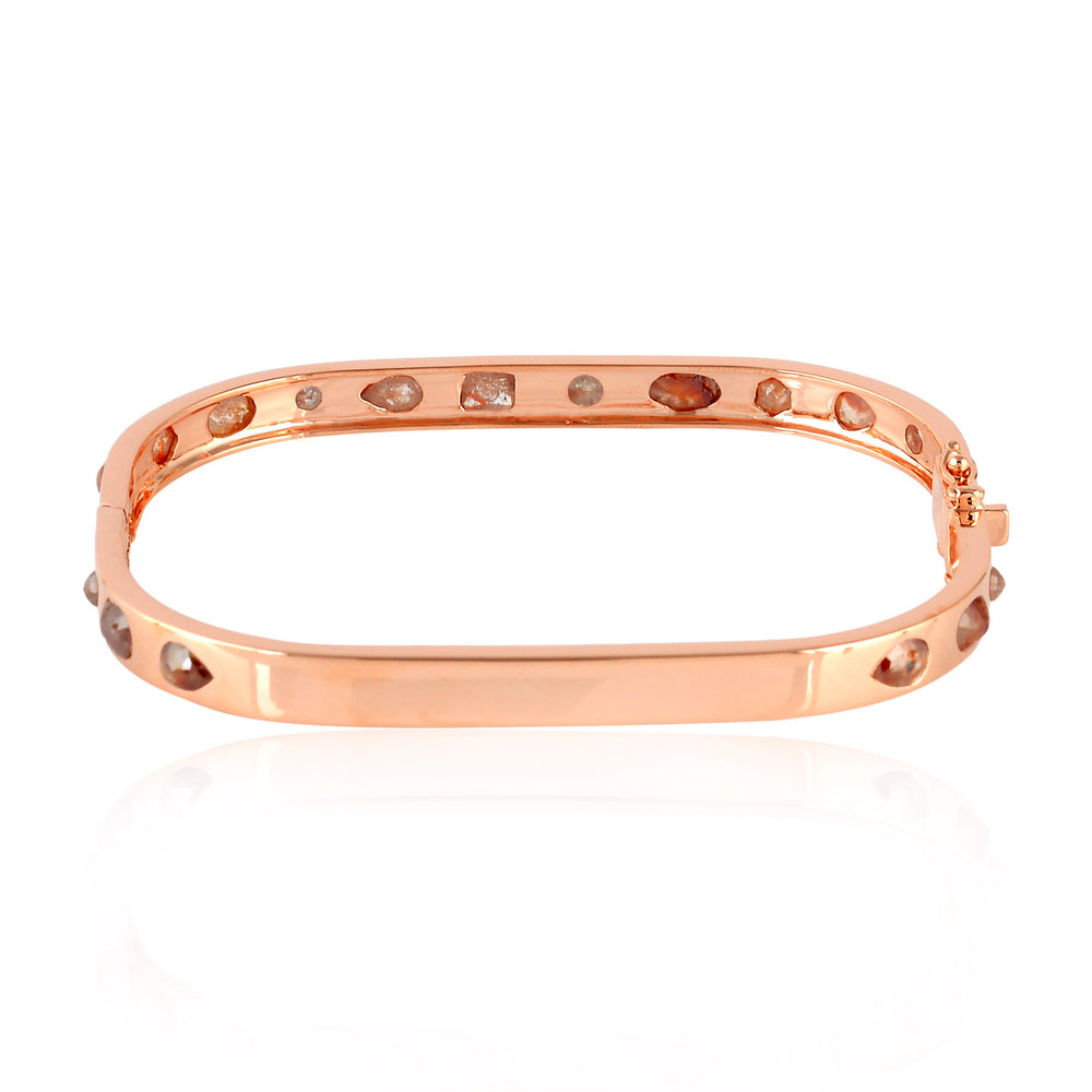 18K Rose Gold Bezel Set Natural Ice Diamond Wedding Bangle For Her