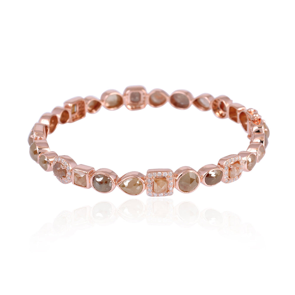 18K Rose Gold Rustic Ice Diamond Bangle Multi Shape Rose Cut Design