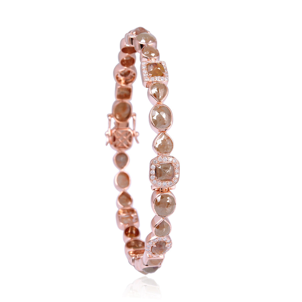 18K Rose Gold Rustic Ice Diamond Bangle Multi Shape Rose Cut Design