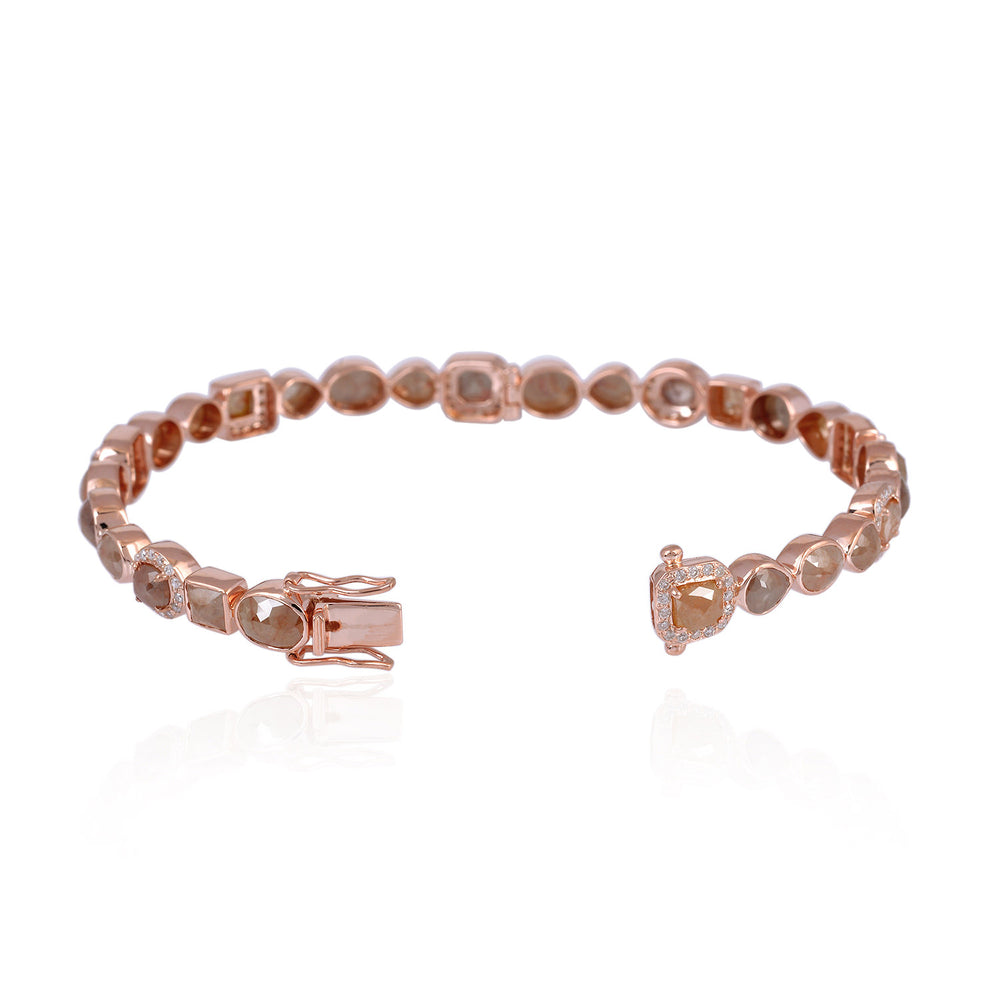 18K Rose Gold Rustic Ice Diamond Bangle Multi Shape Rose Cut Design