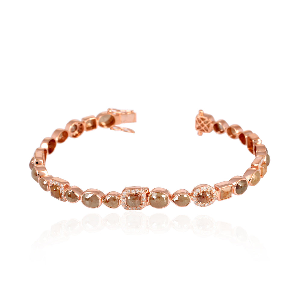 18K Rose Gold Rustic Ice Diamond Bangle Multi Shape Rose Cut Design