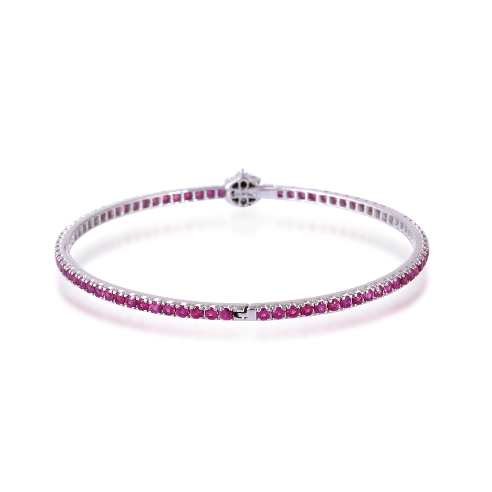 14K White Gold Ruby Bangle with Diamond Center Elegant Minimal Design