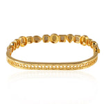 18K Yellow Gold Bezel Set  Multi Cut Ice Diamond Wedding Bangle For Women's