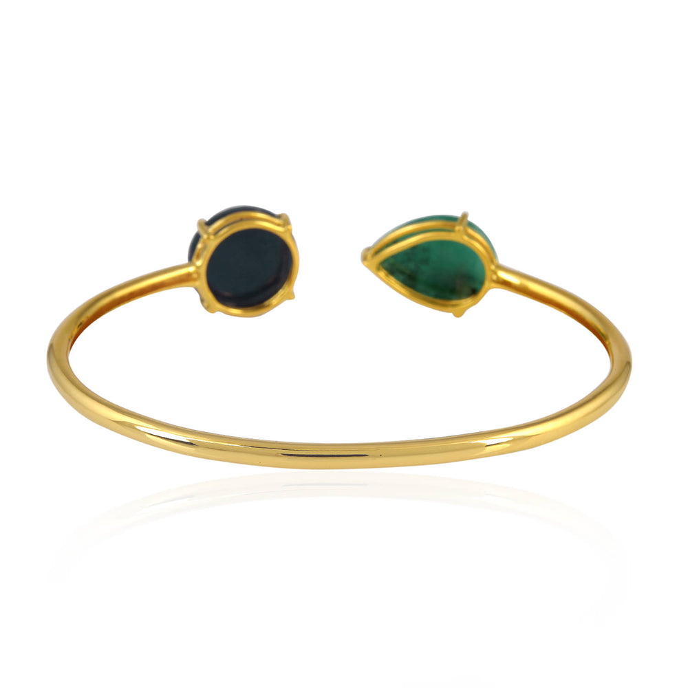 Emerald & Blue Sapphire Open Cuff Gemstone Bracelet in 18K Yellow Gold