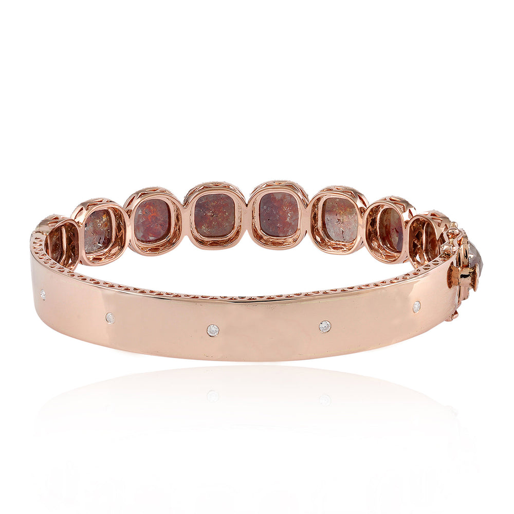 Ice Rose-Cut Diamond Halo Bangle Bracelet in 18K Rose Gold