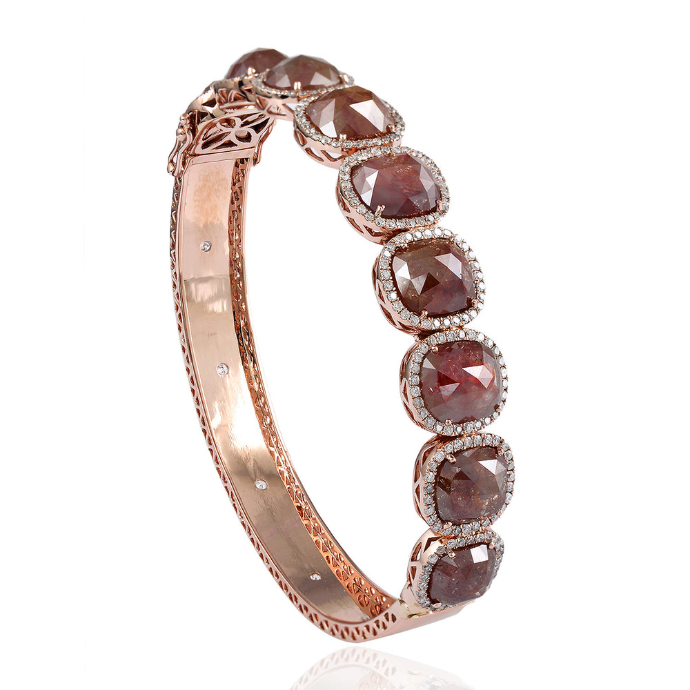 Ice Rose-Cut Diamond Halo Bangle Bracelet in 18K Rose Gold