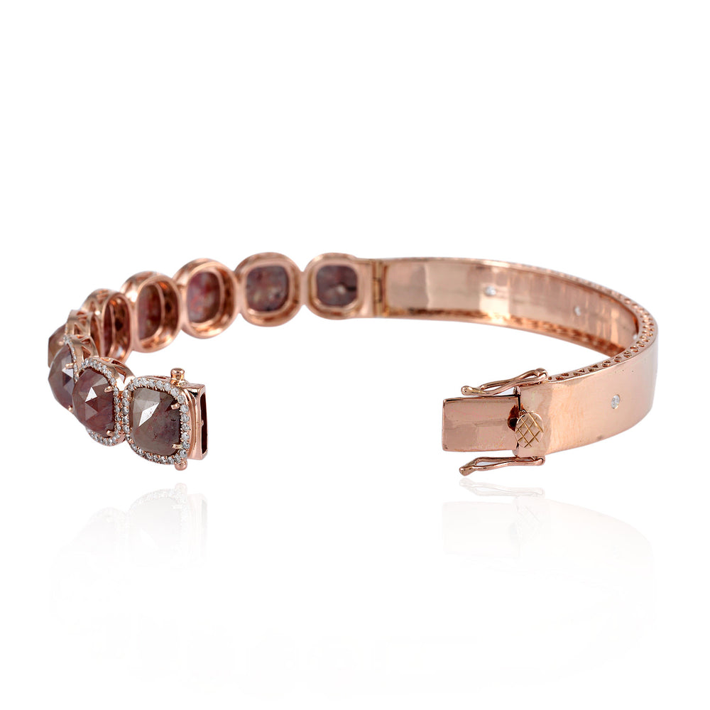 Ice Rose-Cut Diamond Halo Bangle Bracelet in 18K Rose Gold