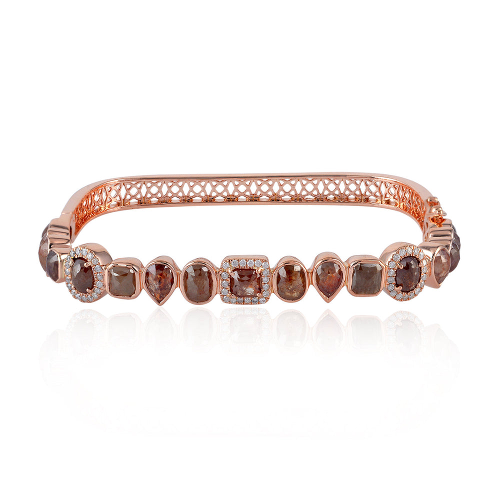 18K Rose Gold Bezel Set Multi Shape Ice Diamond Designer Bangle Wedding Jewelry For Her